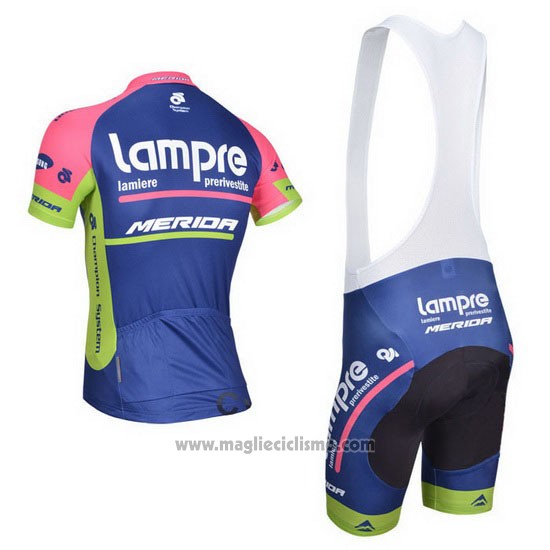 2014 Abbigliamento Ciclismo Lampre Merida Rosa e Blu Manica Corta e Salopette